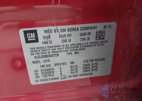 2013 Buick Encore Leather from USA, damaged, VIN KL4CJGSB6DB207238